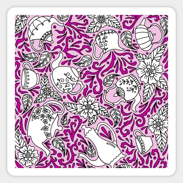 Tea Time Pink Sticker by HLeslie Design